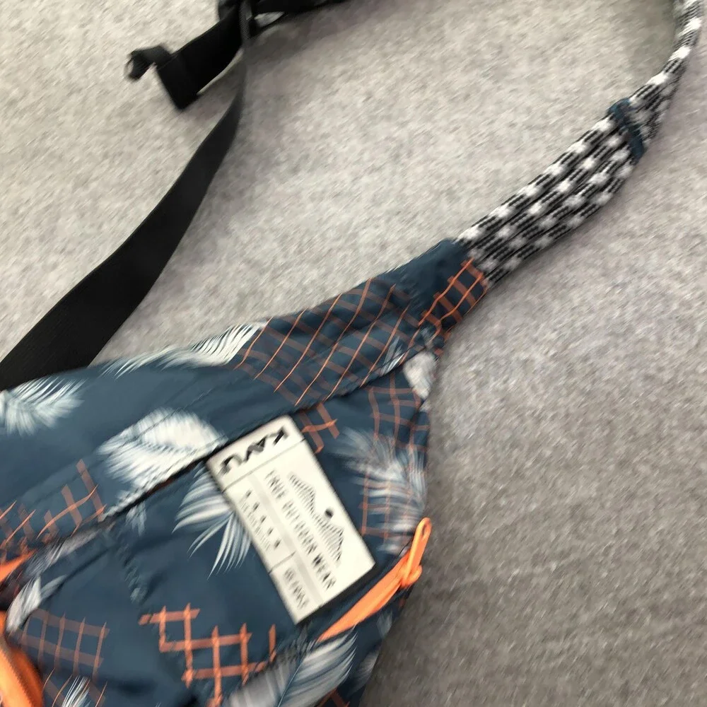 KAVU Blue Palm Leaf Print Sling Backpack Crossbody Bag 19in Adjustable Strap